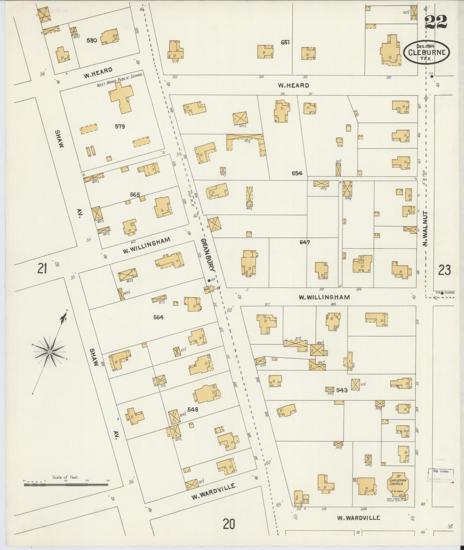 Sanborn Fire Insurance Map from Cleburne, Johnson County, Texas (1904), Sheet #0022 - Historic Sanborn Fire Insurance Map Print, vintage old map wall art, antique decor, genealogy gift, Texas Texas map