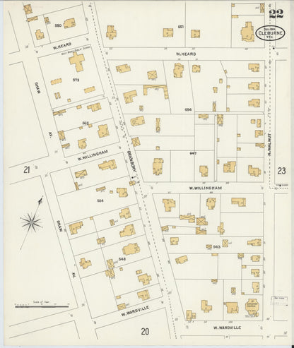Sanborn Fire Insurance Map from Cleburne, Johnson County, Texas (1904), Sheet #0022 - Historic Sanborn Fire Insurance Map Print, vintage old map wall art, antique decor, genealogy gift, Texas Texas map