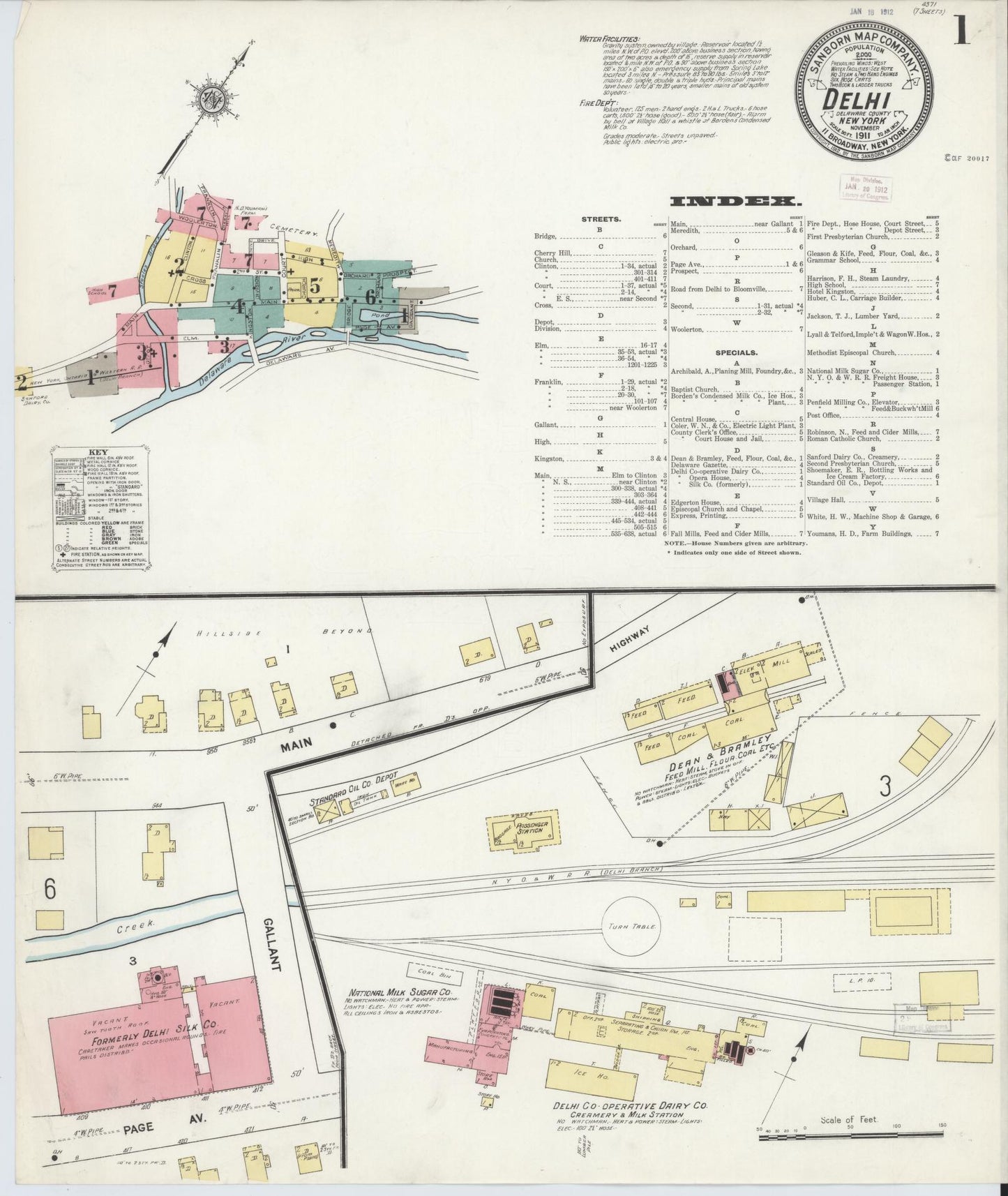 Sanborn Fire Insurance Map from Delhi, Delaware County, New York (1911), Sheet #0001 - Complete Map Set gallery image, historic Sanborn map, vintage wall art, Delhi Delaware