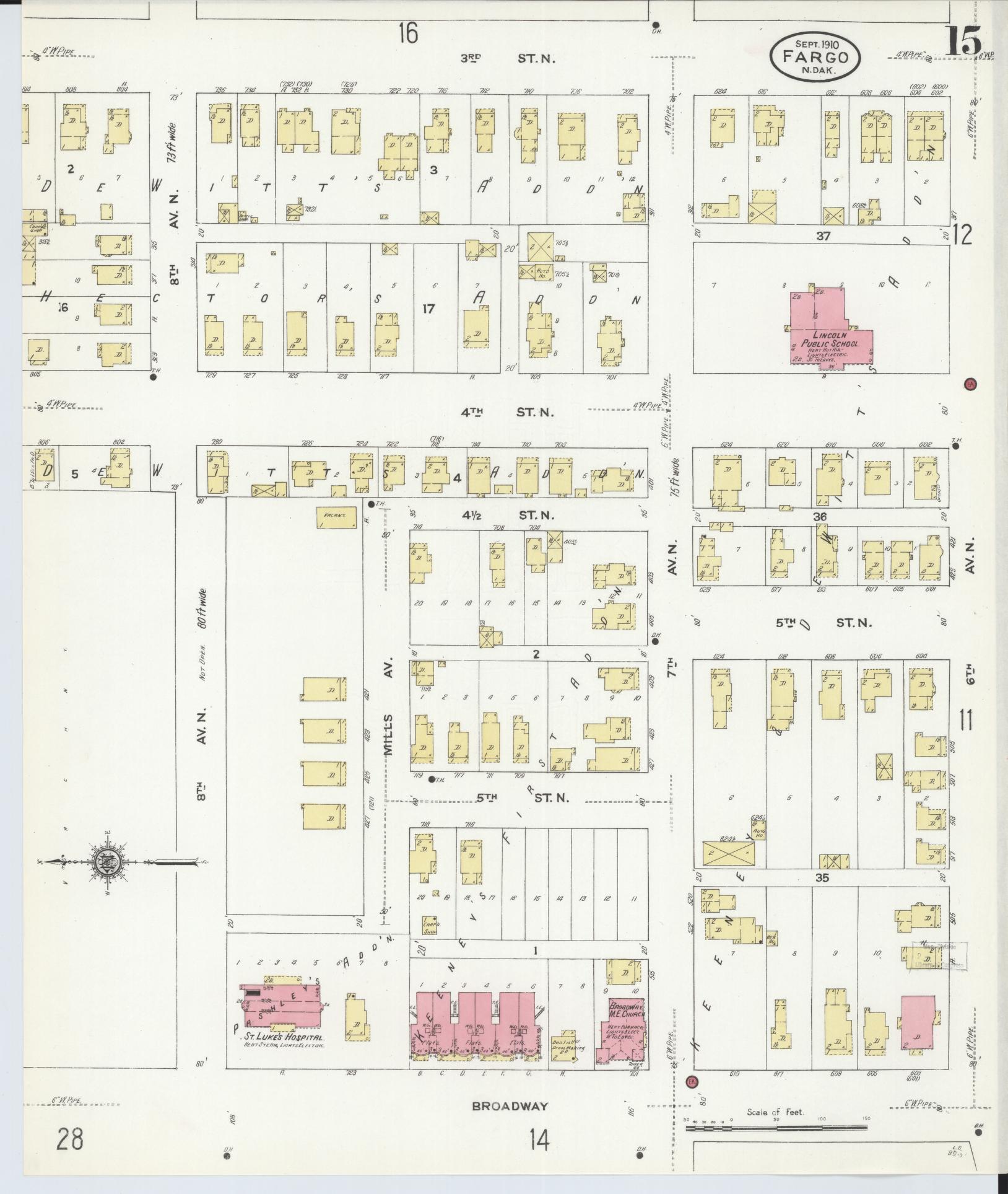 Sanborn Fire Insurance Map from Fargo, Cass County, North Dakota (1910), Sheet #0015 - Historic Sanborn Fire Insurance Map Print, vintage old map wall art, antique decor, genealogy gift, North Dakota North Dakota map