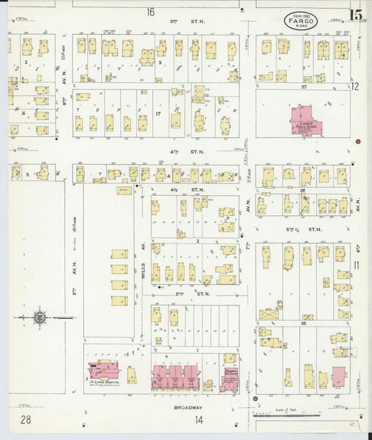 Sanborn Fire Insurance Map from Fargo, Cass County, North Dakota (1910), Sheet #0015 - Historic Sanborn Fire Insurance Map Print, vintage old map wall art, antique decor, genealogy gift, North Dakota North Dakota map