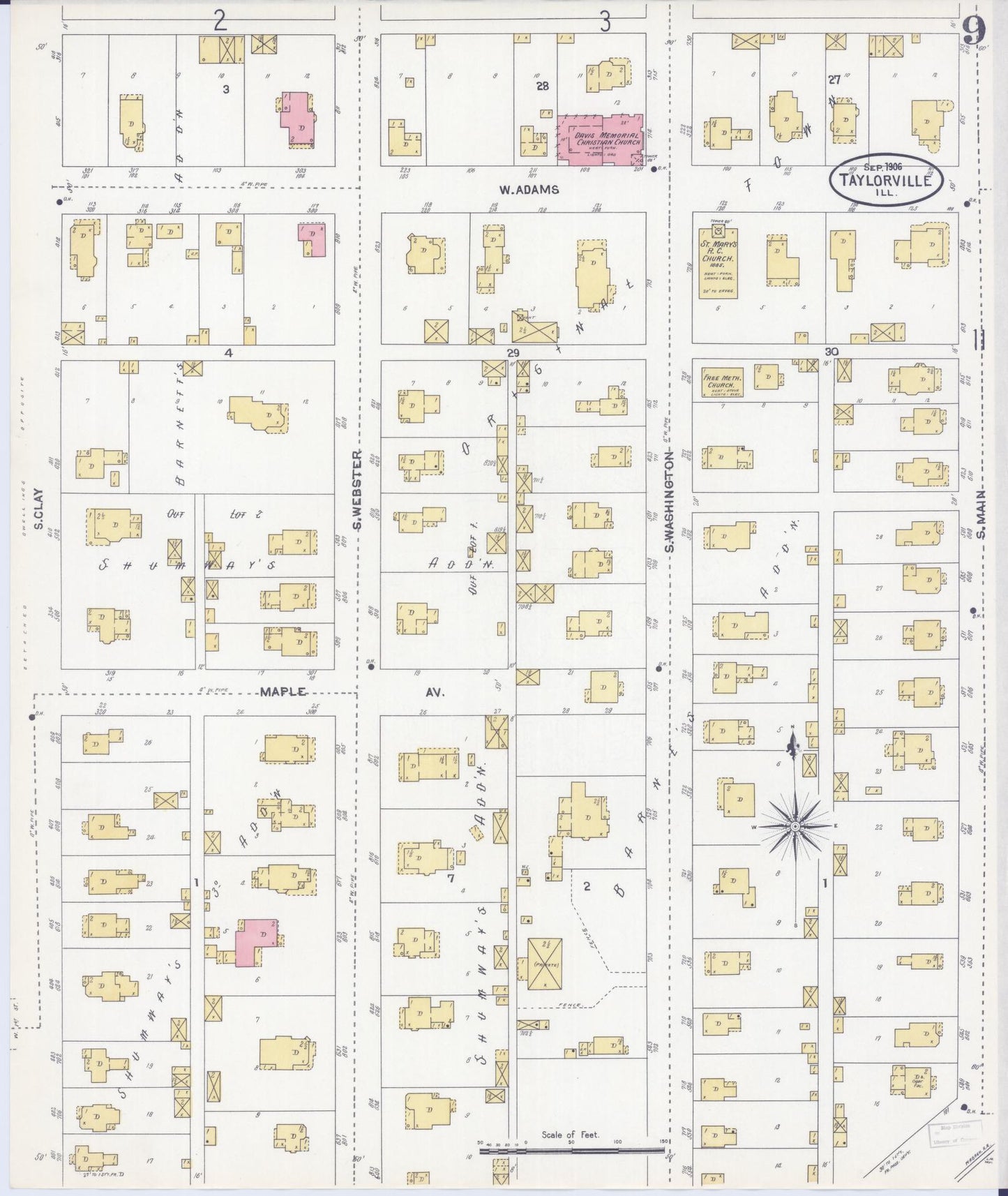 Sanborn Fire Insurance Map from Taylorville, Christian County, Illinois (1906), Sheet #0009 - Complete Map Set gallery image, historic Sanborn map, vintage wall art, Illinois Illinois