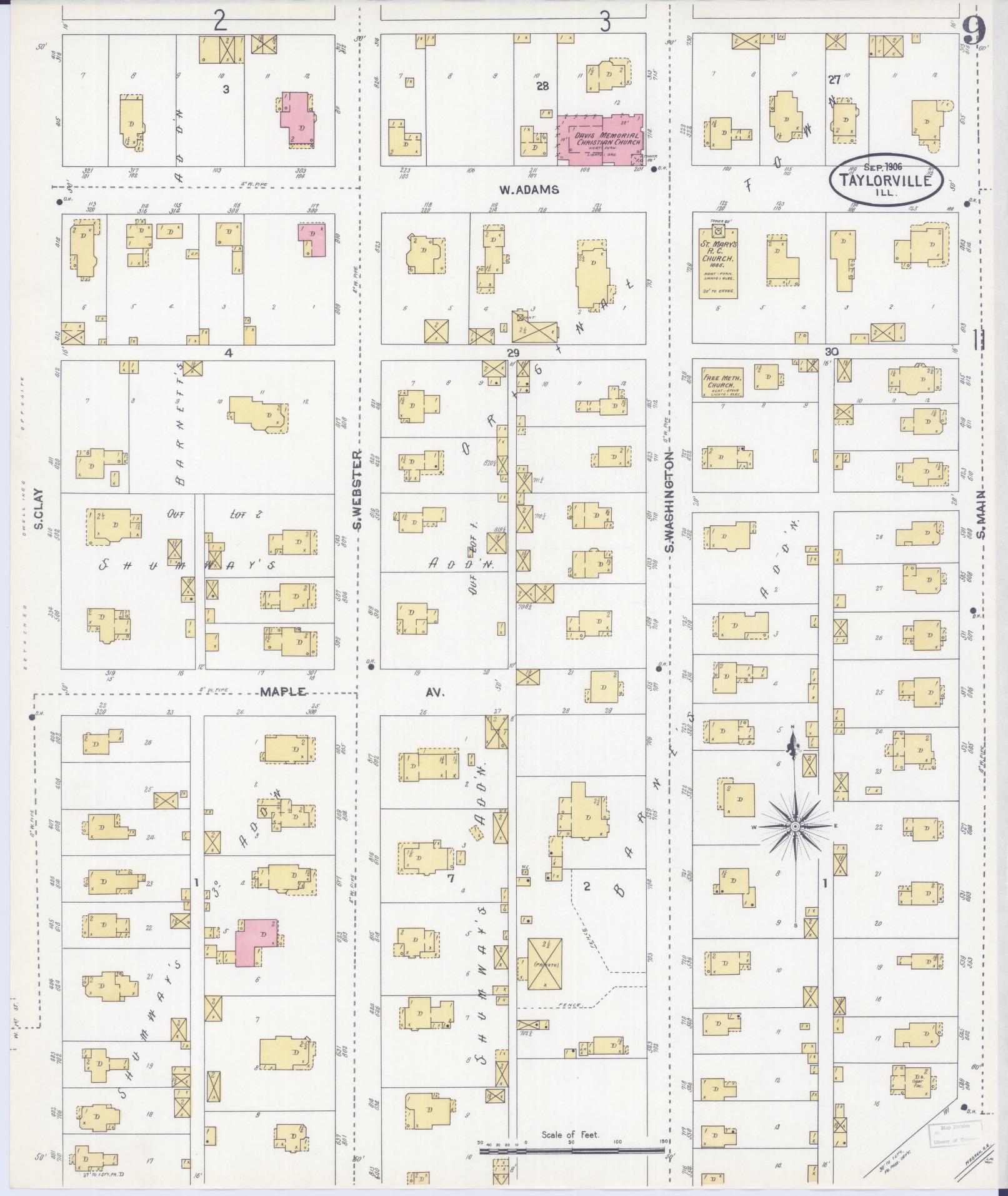 Sanborn Fire Insurance Map from Taylorville, Christian County, Illinois (1906), Sheet #0009 - Complete Map Set gallery image, historic Sanborn map, vintage wall art, Illinois Illinois