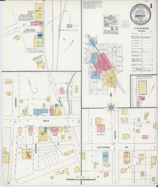 Sanborn Fire Insurance Map from Warren, Jo Daviess County, Illinois (1904), Sheet #0001 - Historic Sanborn Fire Insurance Map Print, vintage old map wall art, antique decor, genealogy gift, Illinois Illinois map