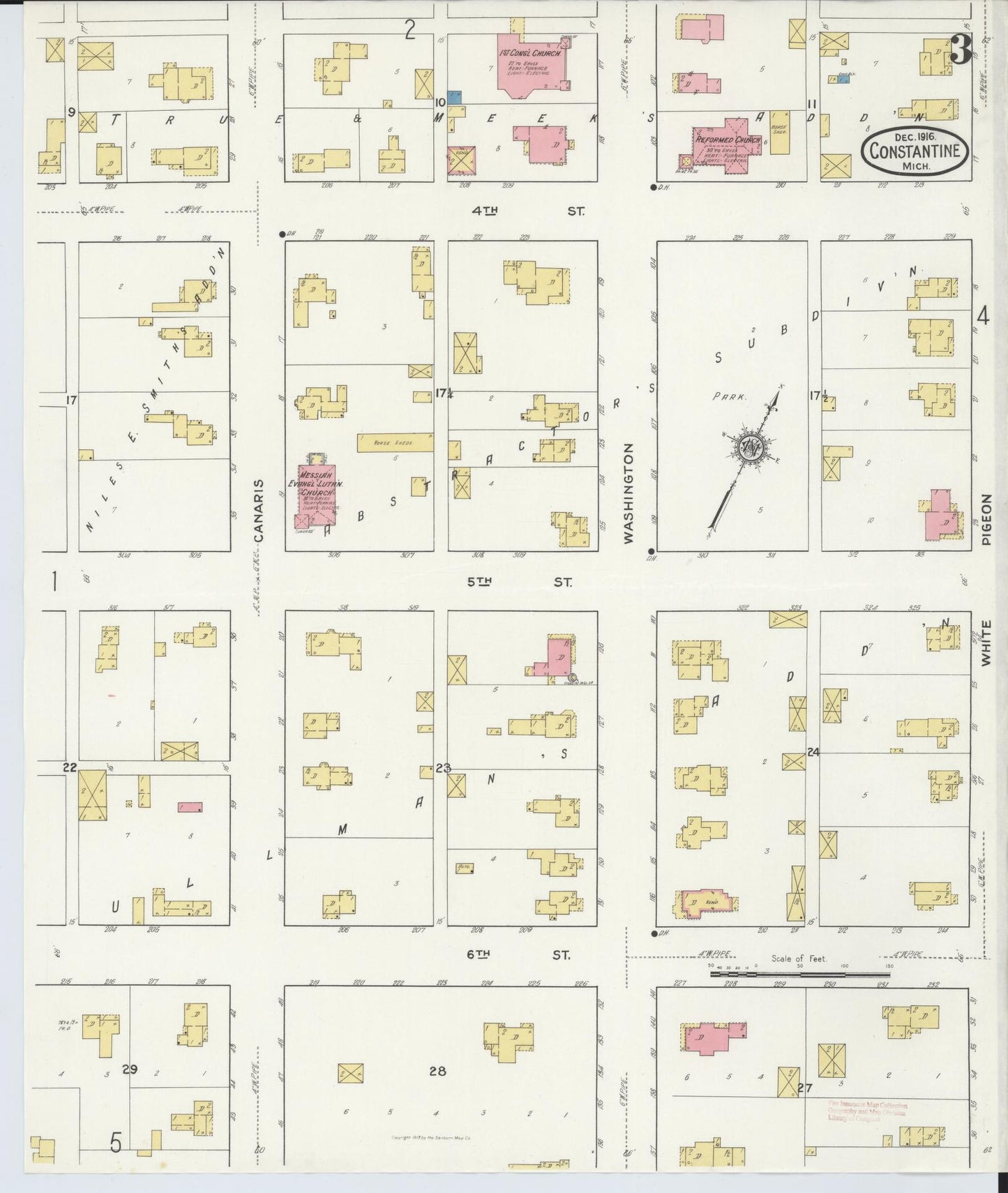 Sanborn Fire Insurance Map from Constantine, Saint Joseph County, Michigan (1916), Sheet #0003 - Complete Map Set gallery image, historic Sanborn map, vintage wall art, Michigan Michigan