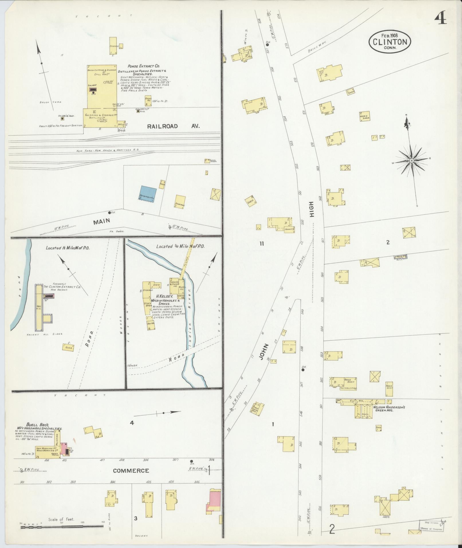 Sanborn Fire Insurance Map from Clinton, Middlesex County, Connecticut (1908), Sheet #0004 - Historic Sanborn Fire Insurance Map Print, vintage old map wall art, antique decor, genealogy gift, Connecticut Connecticut map