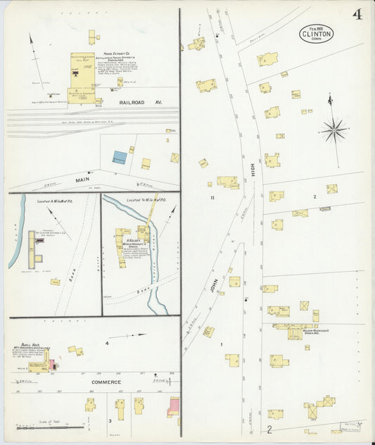 Sanborn Fire Insurance Map from Clinton, Middlesex County, Connecticut (1908), Sheet #0004 - Historic Sanborn Fire Insurance Map Print, vintage old map wall art, antique decor, genealogy gift, Connecticut Connecticut map