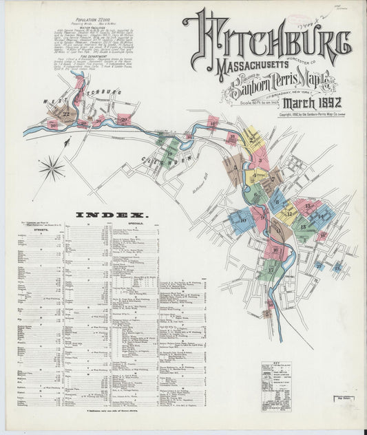 Sanborn Fire Insurance Map from Fitchburg, Worcester County, Massachusetts (1892), Sheet #0001 - Complete Map Set gallery image, historic Sanborn map, vintage wall art, Massachusetts Massachusetts