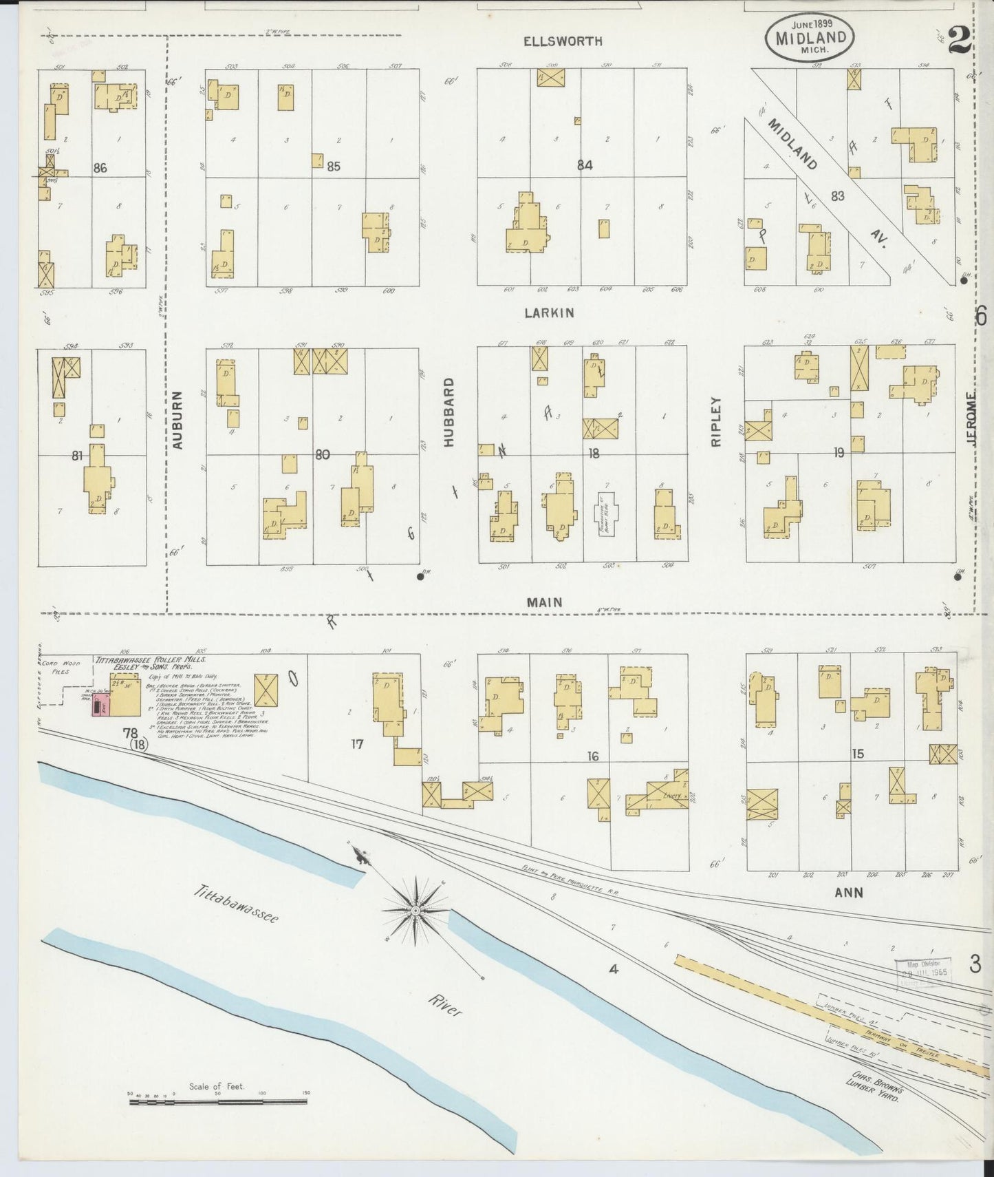 Sanborn Fire Insurance Map from Midland, Midland County, Michigan (1899), Sheet #0002 - Historic Sanborn Fire Insurance Map Print, vintage old map wall art, antique decor, genealogy gift, Michigan Michigan map