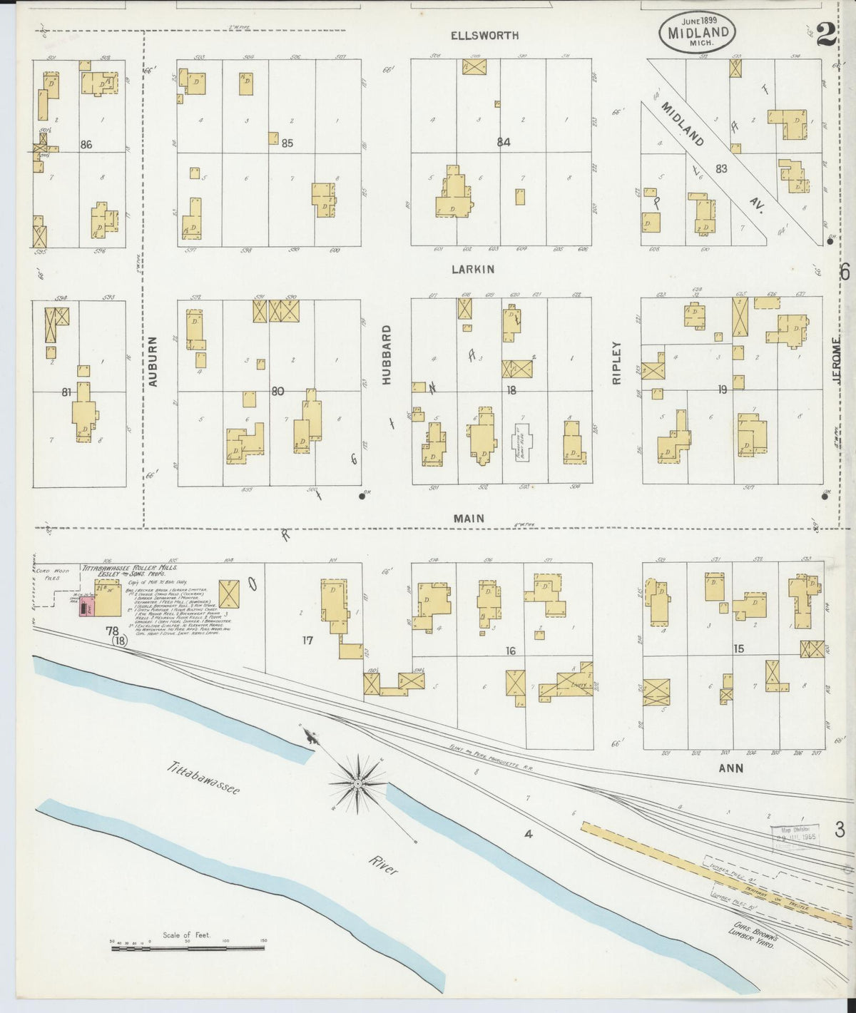Sanborn Fire Insurance Map from Midland, Midland County, Michigan (1899), Sheet #0002 - Historic Sanborn Fire Insurance Map Print, vintage old map wall art, antique decor, genealogy gift, Michigan Michigan map