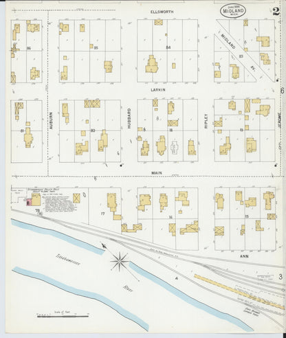 Sanborn Fire Insurance Map from Midland, Midland County, Michigan (1899), Sheet #0002 - Historic Sanborn Fire Insurance Map Print, vintage old map wall art, antique decor, genealogy gift, Michigan Michigan map