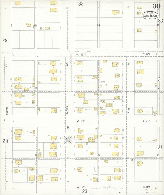 Sanborn Fire Insurance Map from Long Beach, Los Angeles County, California (1905), Sheet #0030 - Historic Sanborn Fire Insurance Map Print, vintage old map wall art, antique decor, genealogy gift, California California map