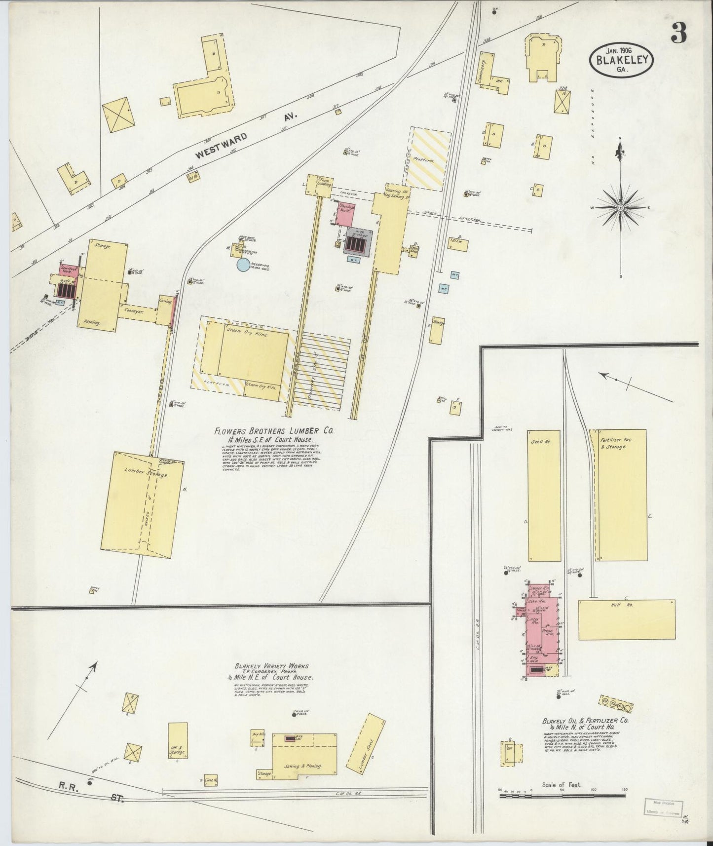Sanborn Fire Insurance Map from Blakely, Early County, Georgia (1906), Sheet #0003 - Historic Sanborn Fire Insurance Map Print, vintage old map wall art, antique decor, genealogy gift, Georgia Georgia map