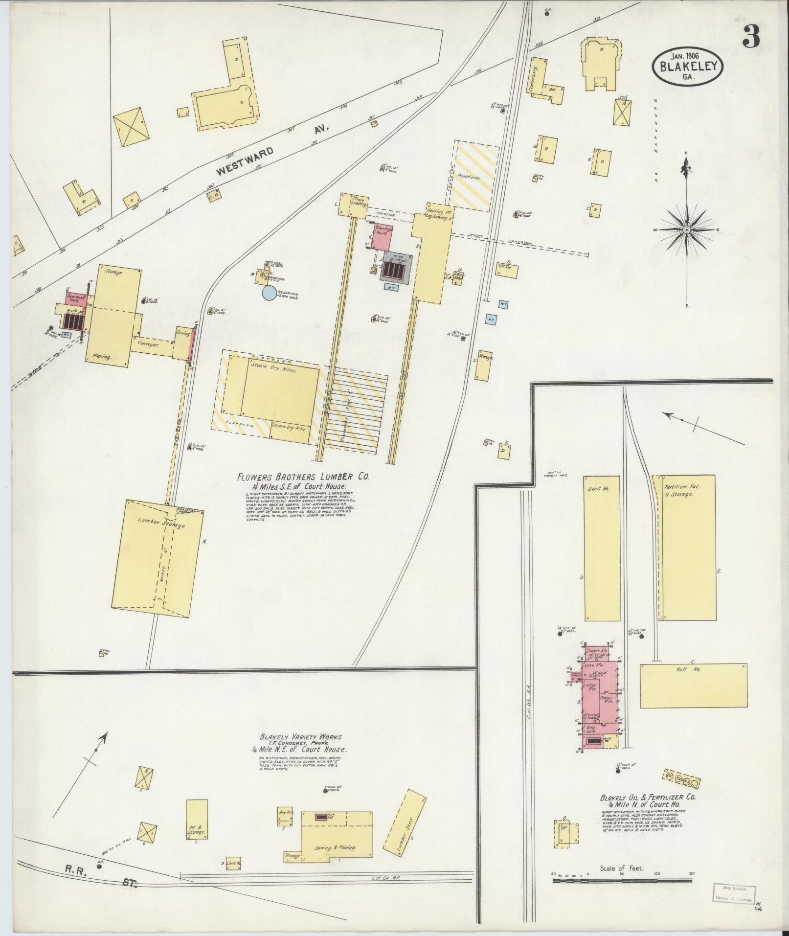 Sanborn Fire Insurance Map from Blakely, Early County, Georgia (1906), Sheet #0003 - Historic Sanborn Fire Insurance Map Print, vintage old map wall art, antique decor, genealogy gift, Georgia Georgia map