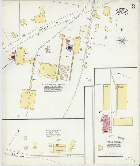 Sanborn Fire Insurance Map from Blakely, Early County, Georgia (1906), Sheet #0003 - Historic Sanborn Fire Insurance Map Print, vintage old map wall art, antique decor, genealogy gift, Georgia Georgia map