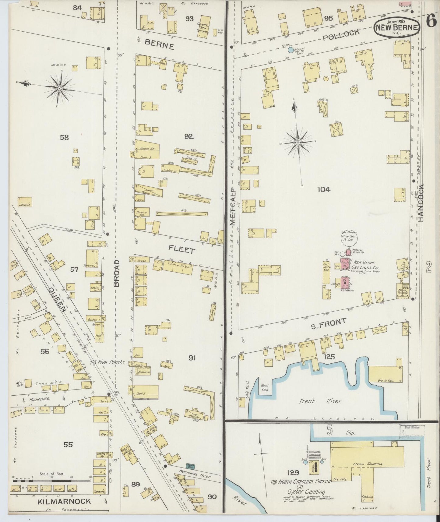 Sanborn Fire Insurance Map from New Bern, Craven County, North Carolina (1893), Sheet #0006 - Complete Map Set gallery image, historic Sanborn map, vintage wall art, North Carolina North Carolina