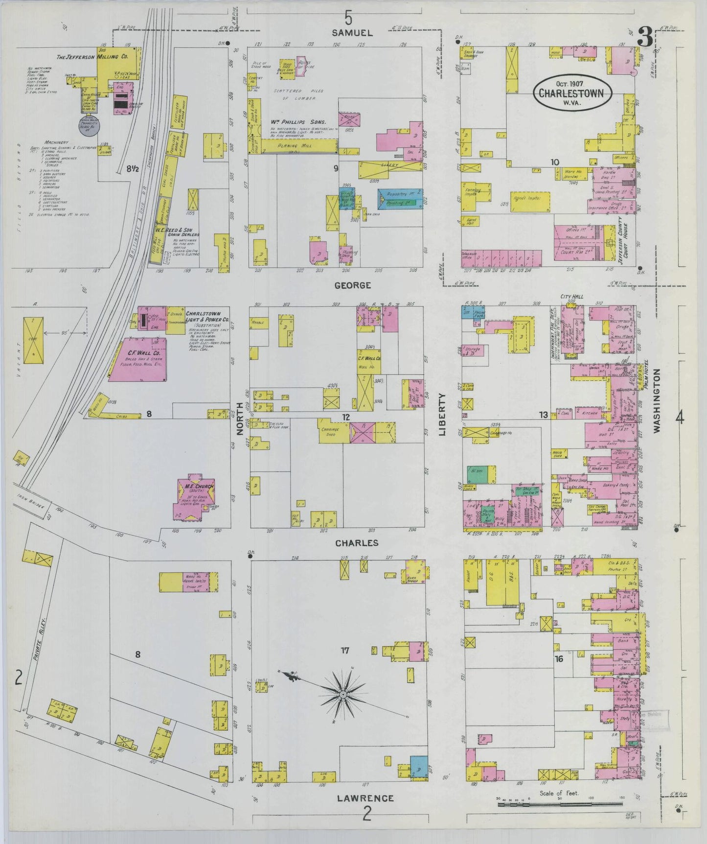 Sanborn Fire Insurance Map from Charles Town, Jefferson County, West Virginia (1907), Sheet #0003 - Complete Map Set gallery image, historic Sanborn map, vintage wall art, West Virginia West Virginia