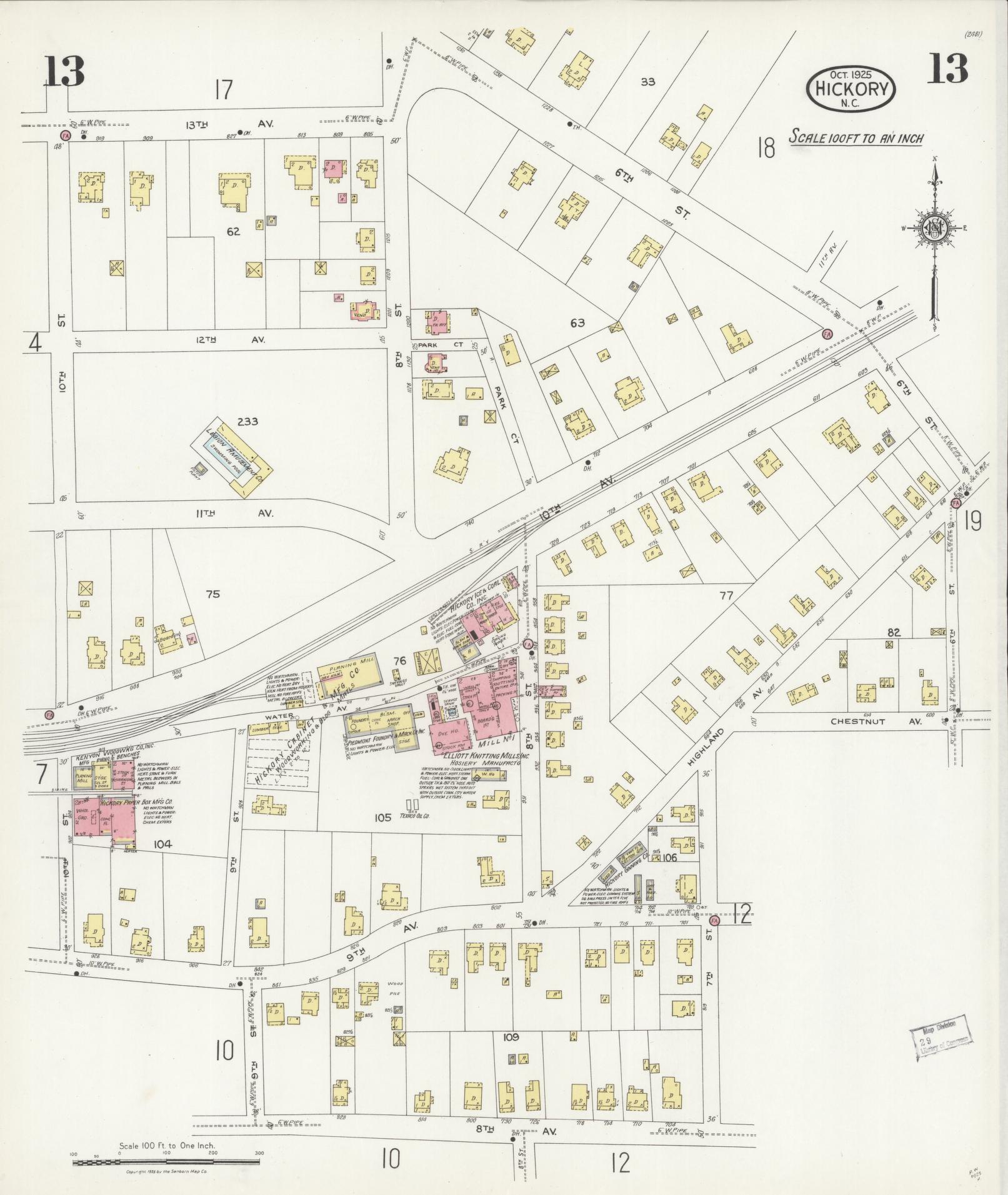 Sanborn Fire Insurance Map from Hickory, Catawba County, North Carolina (1925), Sheet #0013 - Complete Map Set gallery image, historic Sanborn map, vintage wall art, North Carolina North Carolina