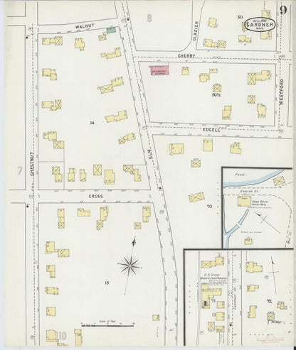 Sanborn Fire Insurance Map from Gardner, Worcester County, Massachusetts (1895), Sheet #0009 - Historic Sanborn Fire Insurance Map Print, vintage old map wall art, antique decor, genealogy gift, Massachusetts Massachusetts map