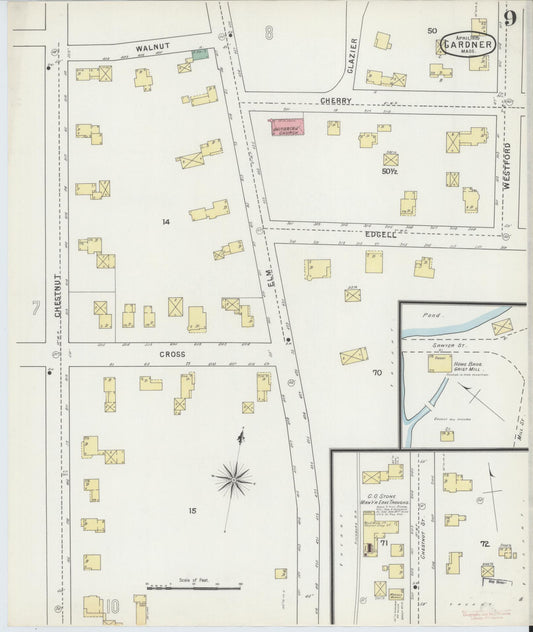 Sanborn Fire Insurance Map from Gardner, Worcester County, Massachusetts (1895), Sheet #0009 - Historic Sanborn Fire Insurance Map Print, vintage old map wall art, antique decor, genealogy gift, Massachusetts Massachusetts map