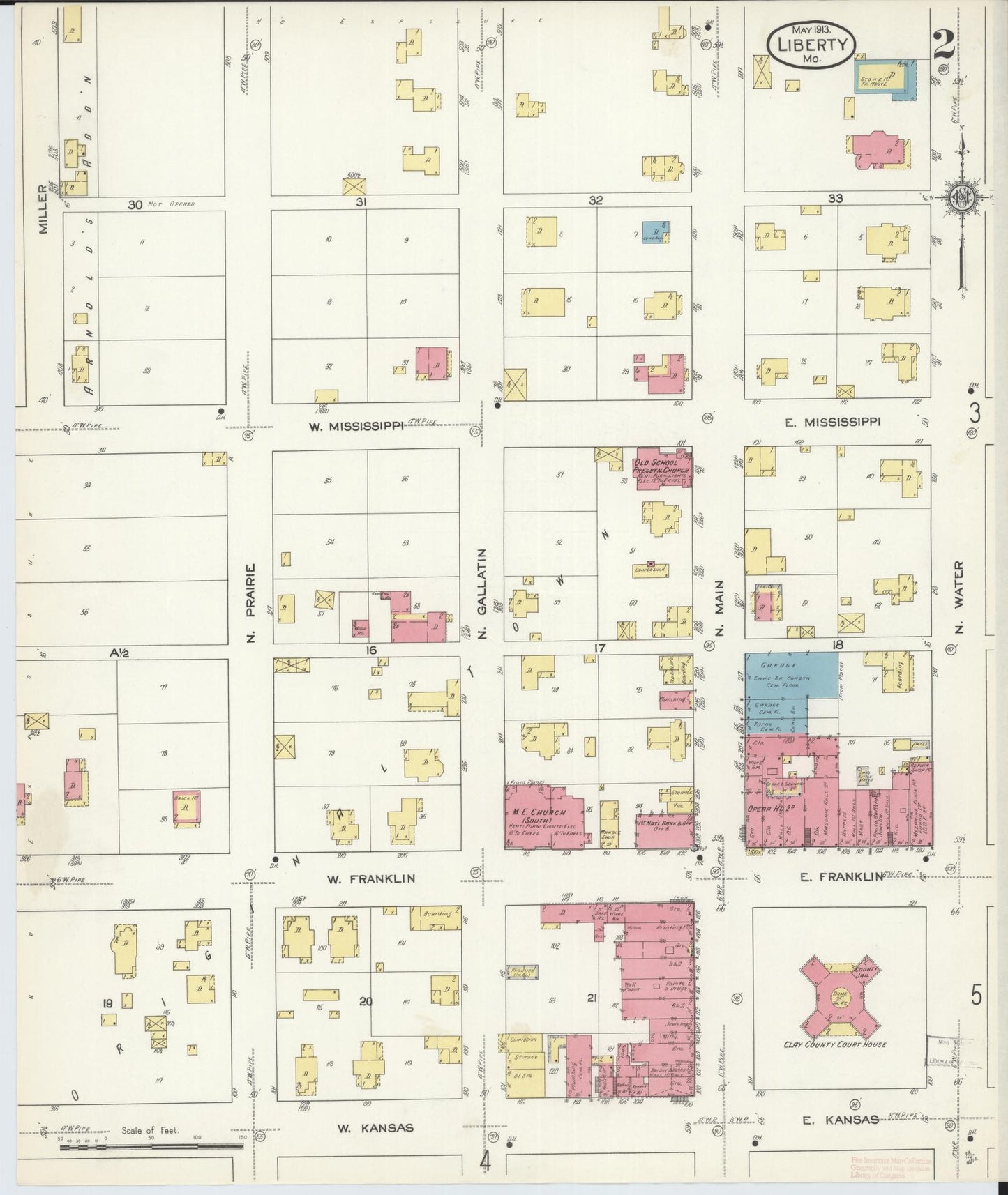 Sanborn Fire Insurance Map from Liberty, Clay County, Missouri (1913), Sheet #0002 - Complete Map Set gallery image, historic Sanborn map, vintage wall art, Missouri Missouri