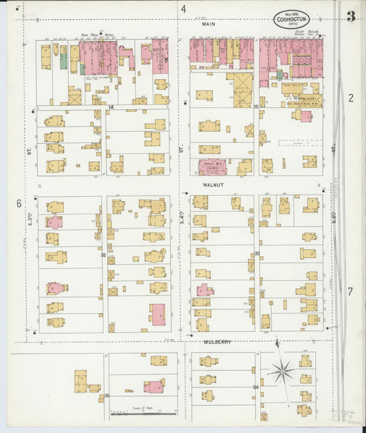 Sanborn Fire Insurance Map from Coshocton, Coshocton County, Ohio (1899), Sheet #0003 - Historic Sanborn Fire Insurance Map Print, vintage old map wall art, antique decor, genealogy gift, Ohio Ohio map