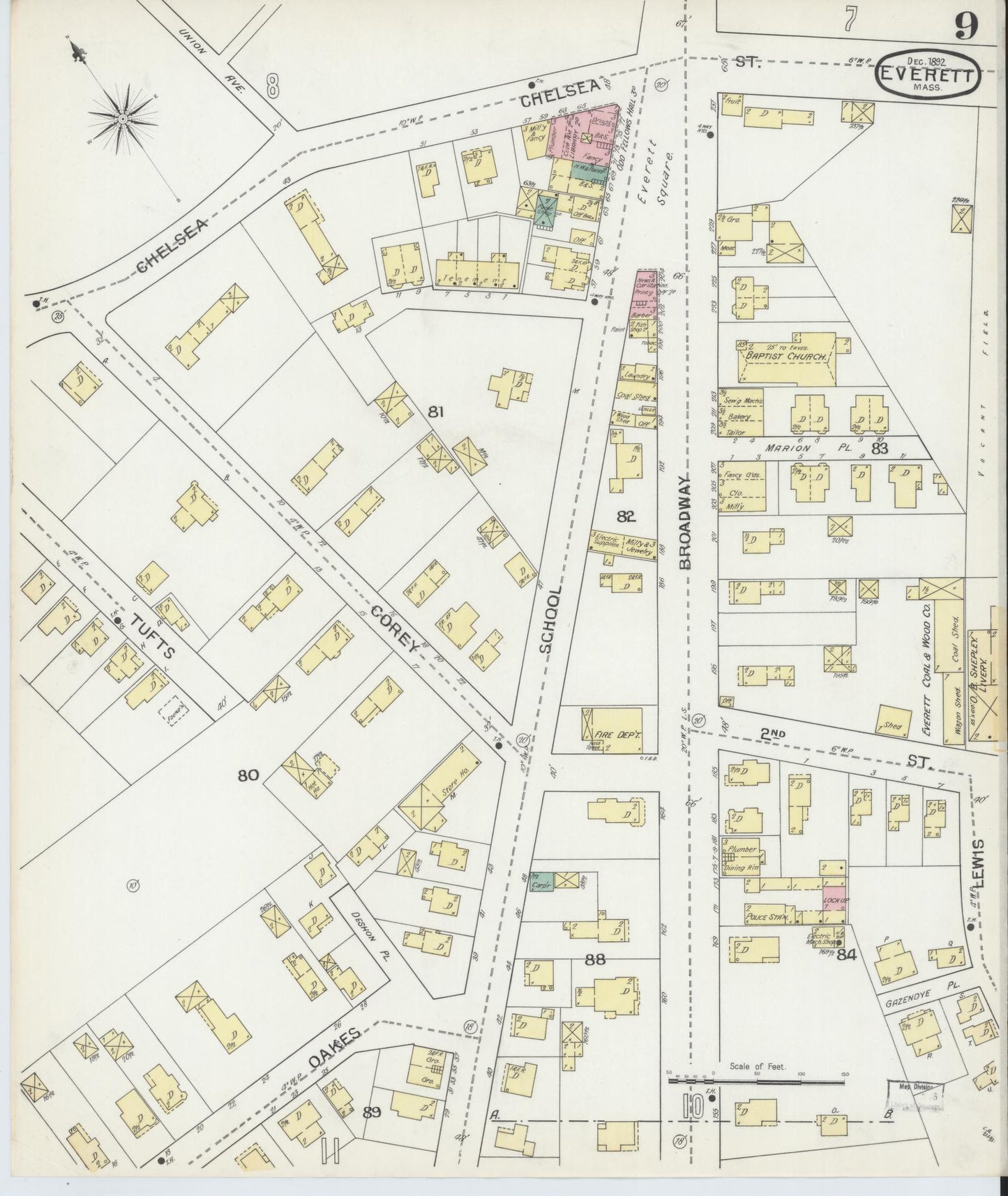 Sanborn Fire Insurance Map from Everett, Middlesex County, Massachusetts (1892), Sheet #0009 - Historic Sanborn Fire Insurance Map Print, vintage old map wall art, antique decor, genealogy gift, Massachusetts Massachusetts map