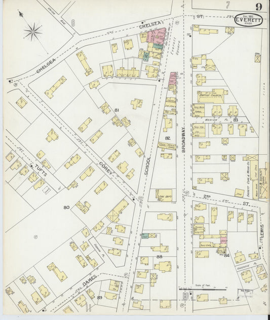 Sanborn Fire Insurance Map from Everett, Middlesex County, Massachusetts (1892), Sheet #0009 - Historic Sanborn Fire Insurance Map Print, vintage old map wall art, antique decor, genealogy gift, Massachusetts Massachusetts map