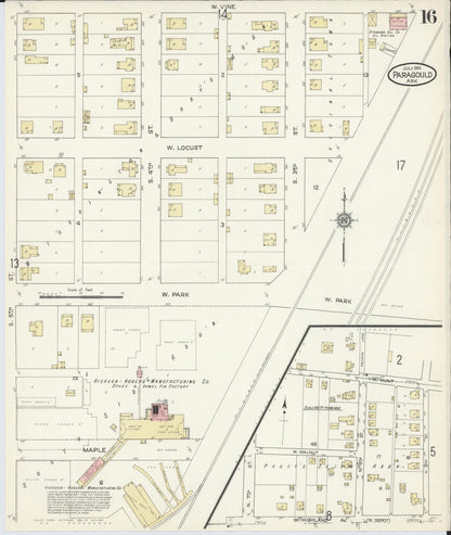 Sanborn Fire Insurance Map from Paragould, Greene County, Arkansas (1914), Sheet #0016 - Complete Map Set gallery image, historic Sanborn map, vintage wall art, Arkansas Arkansas
