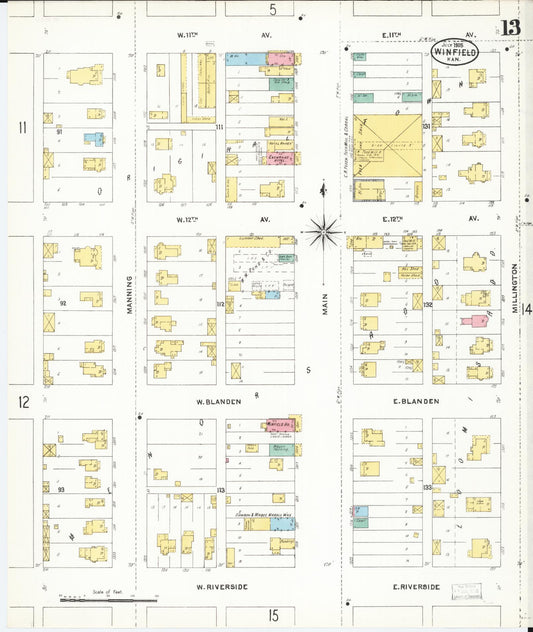 Sanborn Fire Insurance Map from Winfield, Cowley County, Kansas (1905), Sheet #0013 - Historic Sanborn Fire Insurance Map Print, vintage old map wall art, antique decor, genealogy gift, Kansas Kansas map