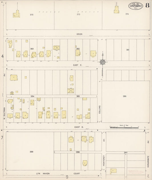 Sanborn Fire Insurance Map from Ontario, San Bernardino County, California (1912), Sheet #0008 - Historic Sanborn Fire Insurance Map Print, vintage old map wall art, antique decor, genealogy gift, California California map