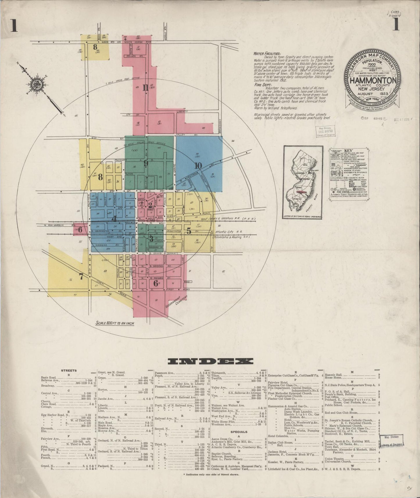 Sanborn Fire Insurance Map from Hammonton, Atlantic County, New Jersey (1923), Sheet #0001 - Complete Map Set gallery image, historic Sanborn map, vintage wall art, New Jersey New Jersey