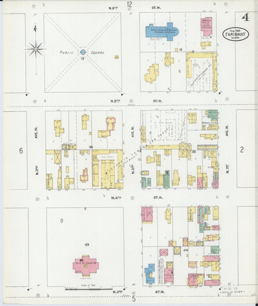 Sanborn Fire Insurance Map from Faribault, Rice County, Minnesota (1905), Sheet #0004 - Historic Sanborn Fire Insurance Map Print, vintage old map wall art, antique decor, genealogy gift, Minnesota Minnesota map