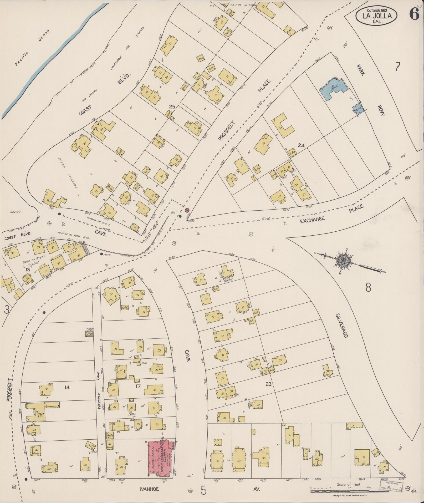 Sanborn Fire Insurance Map from La Jolla, San Diego County, California (1921), Sheet #0006 - Historic Sanborn Fire Insurance Map Print, vintage old map wall art, antique decor, genealogy gift, California California map
