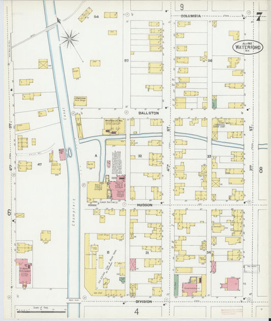 Sanborn Fire Insurance Map from Waterford, Saratoga County, New York (1902), Sheet #0007 - Historic Sanborn Fire Insurance Map Print, vintage old map wall art, antique decor, genealogy gift, New York New York map