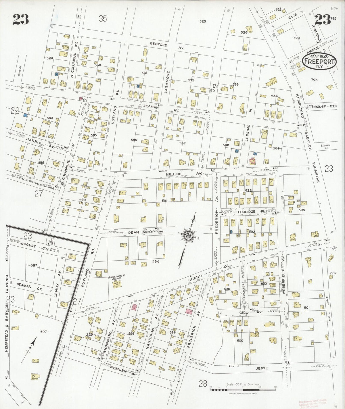 Sanborn Fire Insurance Map from Freeport, Nassau County, New York (1928), Sheet #0023 - Complete Map Set gallery image, historic Sanborn map, vintage wall art, New York New York
