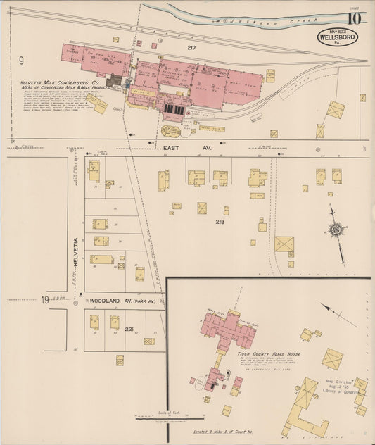 Sanborn Fire Insurance Map from Wellsboro, Tioga County, Pennsylvania (1922), Sheet #0010 - Historic Sanborn Fire Insurance Map Print, vintage old map wall art, antique decor, genealogy gift, Pennsylvania Pennsylvania map