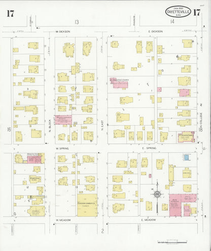 Sanborn Fire Insurance Map from Fayetteville, Washington County, Arkansas (1930), Sheet #0017 - Complete Map Set gallery image, historic Sanborn map, vintage wall art, Arkansas Arkansas