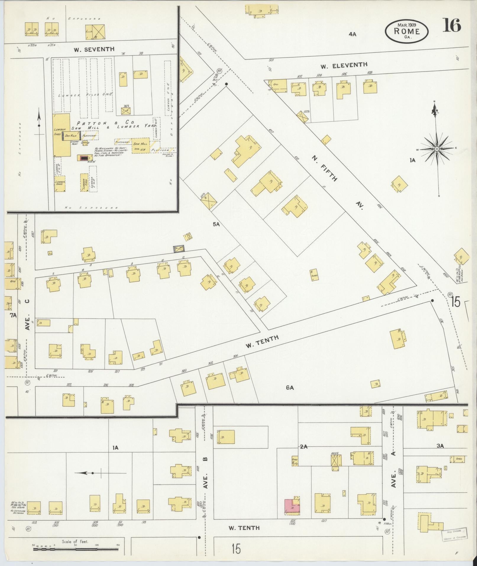 Sanborn Fire Insurance Map from Rome, Floyd County, Georgia (1909), Sheet #0016 - Complete Map Set gallery image, historic Sanborn map, vintage wall art, Georgia Georgia