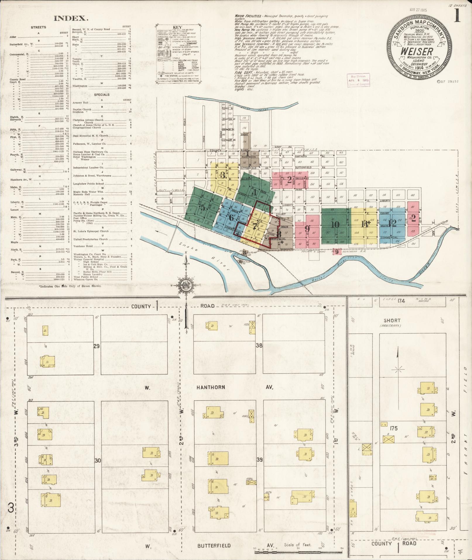 Sanborn Fire Insurance Map from Weiser, Washington County, Idaho (1914), Sheet #0001 - Complete Map Set gallery image, historic Sanborn map, vintage wall art, Idaho Idaho