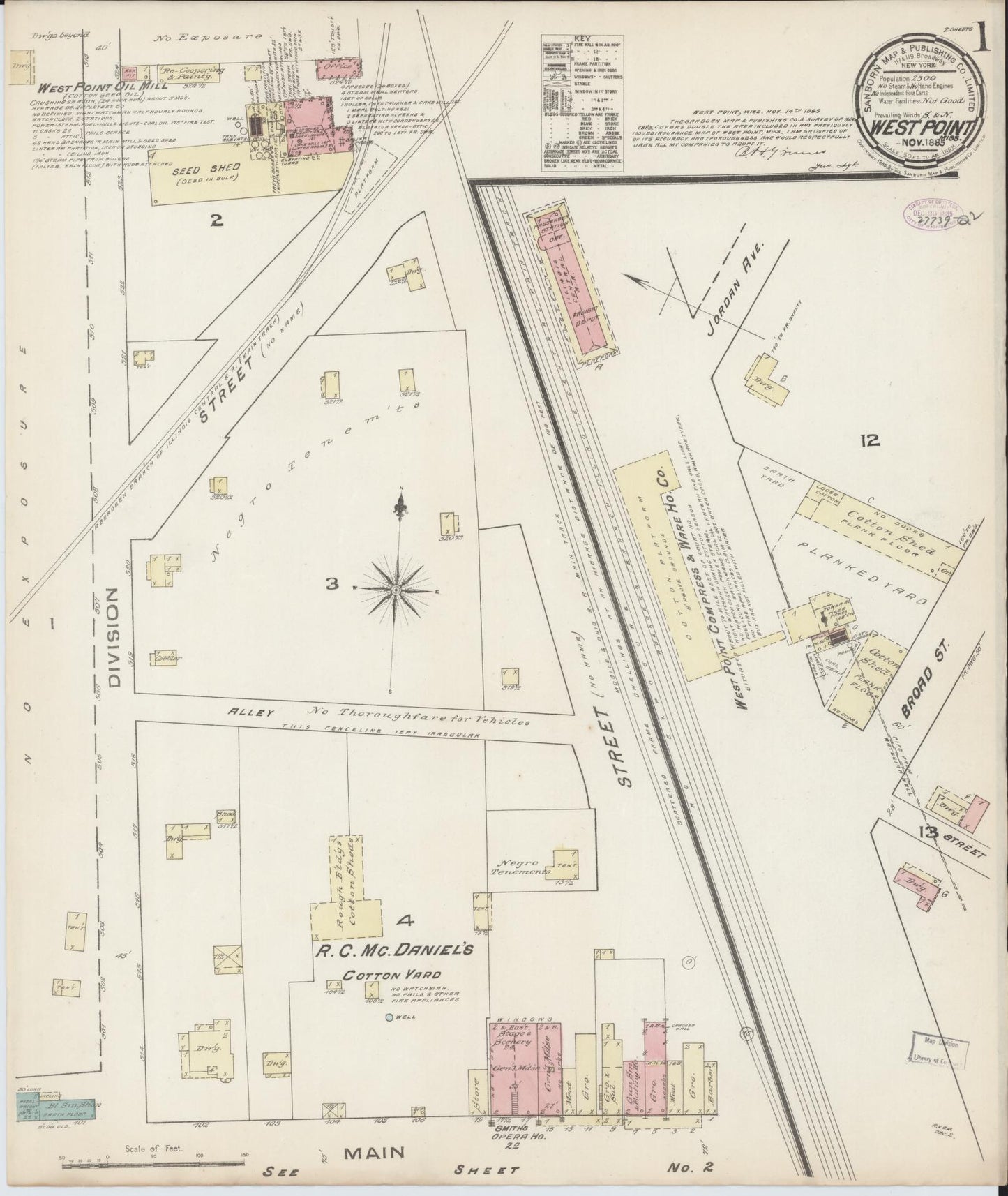 Sanborn Fire Insurance Map from West Point, Clay County, Mississippi (1885), Sheet #0001 - Complete Map Set gallery image, historic Sanborn map, vintage wall art, Mississippi Mississippi