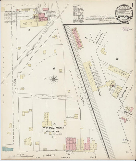 Sanborn Fire Insurance Map from West Point, Clay County, Mississippi (1885), Sheet #0001 - Complete Map Set gallery image, historic Sanborn map, vintage wall art, Mississippi Mississippi