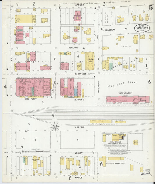 Sanborn Fire Insurance Map from Dodge City, Ford County, Kansas (1899), Sheet #0005 - Historic Sanborn Fire Insurance Map Print, vintage old map wall art, antique decor, genealogy gift, Kansas Kansas map