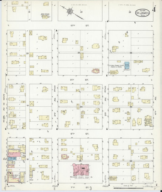 Sanborn Fire Insurance Map from Saint James, Watonwan County, Minnesota (1914), Sheet #0004 - Historic Sanborn Fire Insurance Map Print, vintage old map wall art, antique decor, genealogy gift, Minnesota Minnesota map