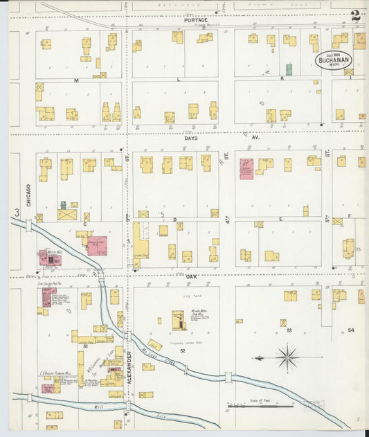 Sanborn Fire Insurance Map from Buchanan, Berrien County, Michigan (1900), Sheet #0002 - Historic Sanborn Fire Insurance Map Print, vintage old map wall art, antique decor, genealogy gift, Michigan Michigan map
