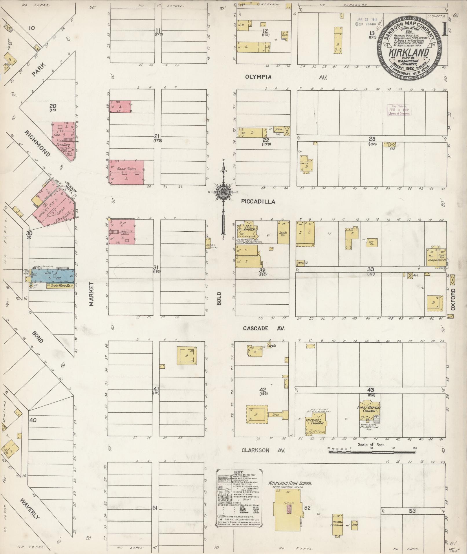 Sanborn Fire Insurance Map from Kirkland, King County, Washington (1912), Sheet #0001 - Complete Map Set gallery image, historic Sanborn map, vintage wall art, Washington Washington