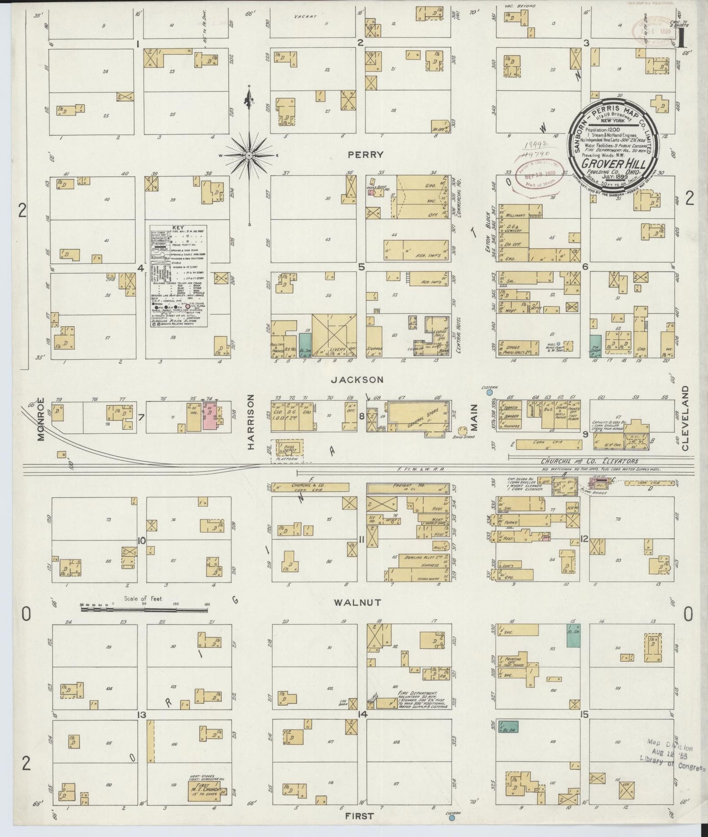 Sanborn Fire Insurance Map from Grover Hill, Paulding County, Ohio (1899), Sheet #0001 - Historic Sanborn Fire Insurance Map Print, vintage old map wall art, antique decor, genealogy gift, Ohio Ohio map