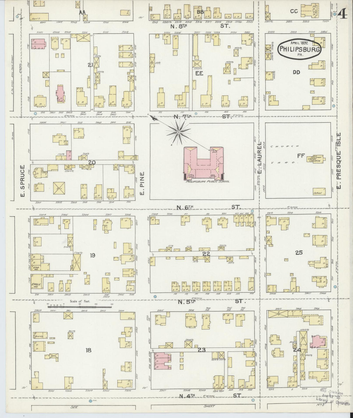 Sanborn Fire Insurance Map from Philipsburg, Centre County, Pennsylvania (1892), Sheet #0004 - Historic Sanborn Fire Insurance Map Print, vintage old map wall art, antique decor, genealogy gift, Pennsylvania Pennsylvania map