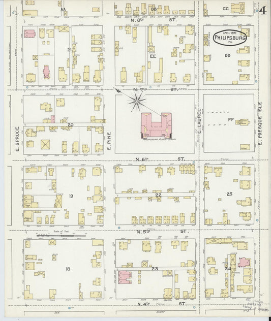 Sanborn Fire Insurance Map from Philipsburg, Centre County, Pennsylvania (1892), Sheet #0004 - Historic Sanborn Fire Insurance Map Print, vintage old map wall art, antique decor, genealogy gift, Pennsylvania Pennsylvania map