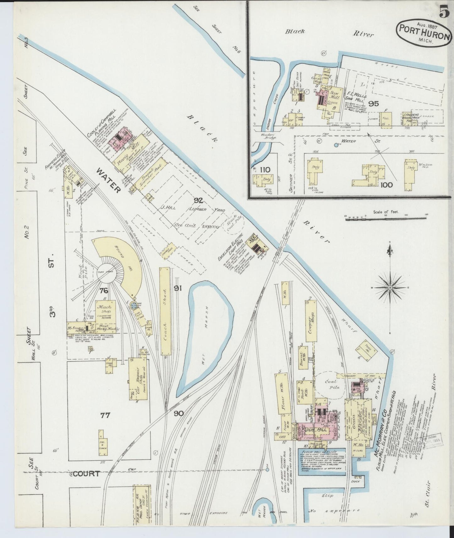 Sanborn Fire Insurance Map from Port Huron, Saint Clair County, Michigan (1887), Sheet #0005 - Complete Map Set gallery image, historic Sanborn map, vintage wall art, Michigan Michigan
